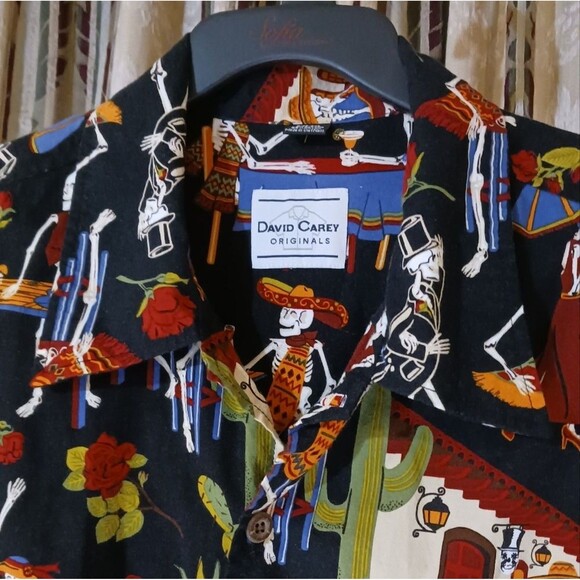 Button Down Shirt Short Sl "Day Of The Dead." David Carey Orig Multi-C Men's 2XL - Picture 3 of 7